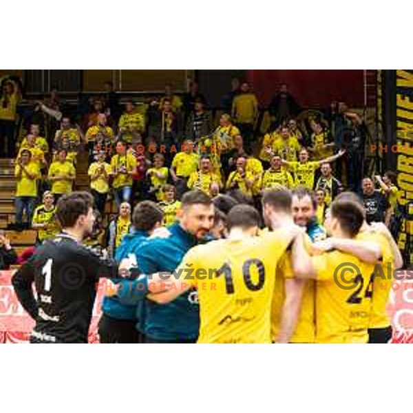 in action during 1.NLB league handball match between Gorenje Velenje and Trimo Trebnje in Velenje, Slovenia on May 14, 2023