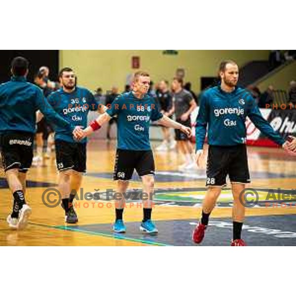 in action during 1.NLB league handball match between Gorenje Velenje and Trimo Trebnje in Velenje, Slovenia on May 14, 2023