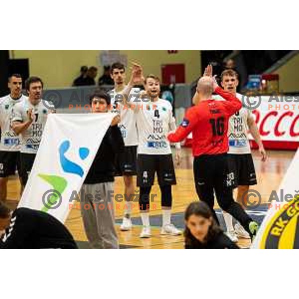 in action during 1.NLB league handball match between Gorenje Velenje and Trimo Trebnje in Velenje, Slovenia on May 14, 2023