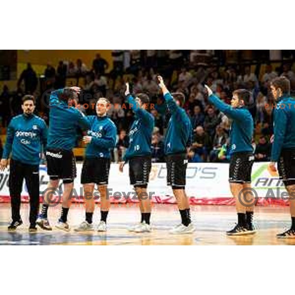 in action during 1.NLB league handball match between Gorenje Velenje and Trimo Trebnje in Velenje, Slovenia on May 14, 2023