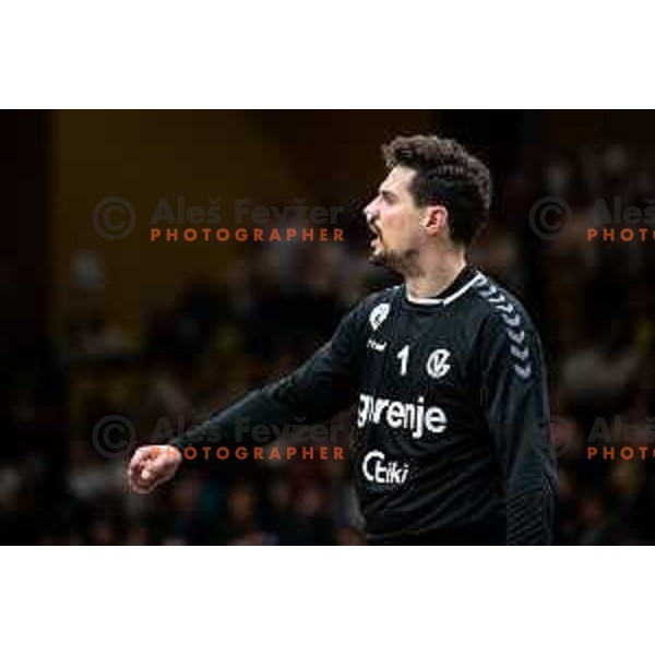 Matevz Skok in action during 1.NLB league handball match between Gorenje Velenje and Trimo Trebnje in Velenje, Slovenia on May 14, 2023