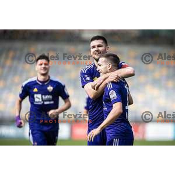 Rok Kronaveter and Ivan Brnic celebrating during Prva liga Telemach football match between Maribor and Bravo in Ljudski vrt, Maribor, Slovenia on May 20, 2023. Photo: Jure Banfi