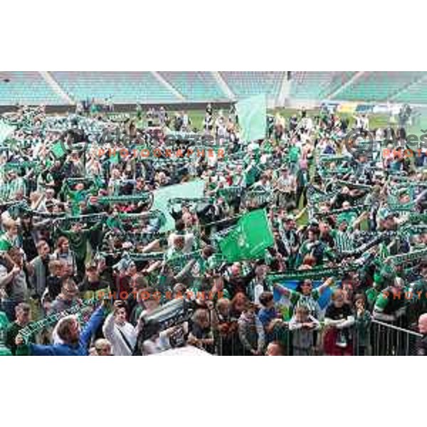 Players of Olimpija and fans celebrate title of Prva Liga Telemach 2022-2023 in SRC Stozice, Ljubljana, Slovenia on May 20, 2023