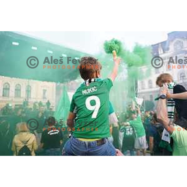 Fans during championship celebration of Olimpija in Kongresni trg, Ljubljana, Slovenia on May 20, 2023. Foto: Filip Barbalic