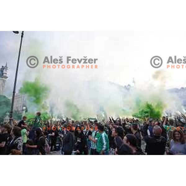 Fans during championship celebration of Olimpija in Kongresni trg, Ljubljana, Slovenia on May 20, 2023. Foto: Filip Barbalic