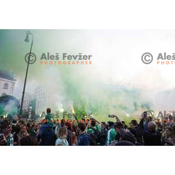 Fans during championship celebration of Olimpija in Kongresni trg, Ljubljana, Slovenia on May 20, 2023. Foto: Filip Barbalic