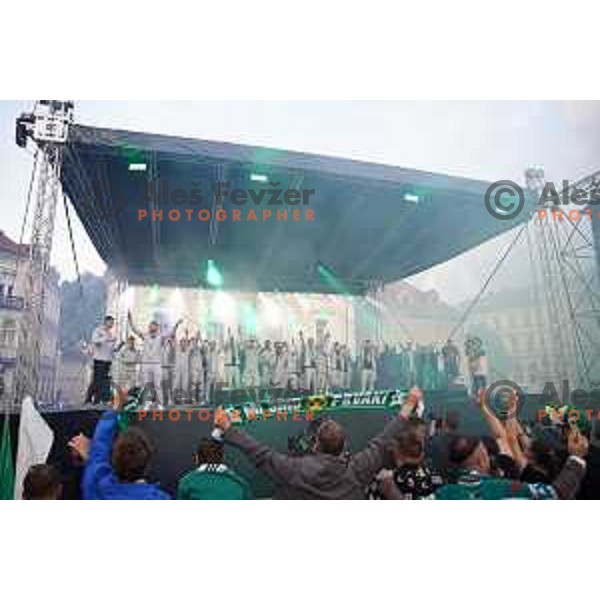Players during championship celebration of Olimpija in Kongresni trg, Ljubljana, Slovenia on May 20, 2023. Foto: Filip Barbalic