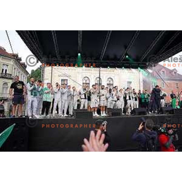Players during championship celebration of Olimpija in Kongresni trg, Ljubljana, Slovenia on May 20, 2023. Foto: Filip Barbalic