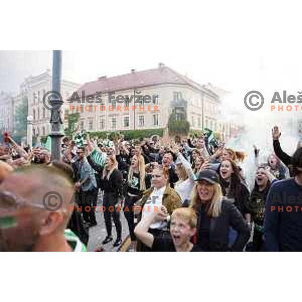 Fans during championship celebration of Olimpija in Kongresni trg, Ljubljana, Slovenia on May 20, 2023. Foto: Filip Barbalic