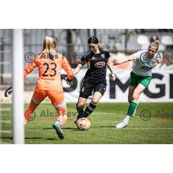 in action during Women’s First League football match between ZNK Mura Nona and ZNK Olimpija in Fazanerija, Murska Sobota, Slovenia on May 21, 2023. Photo: Jure Banfi