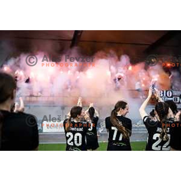 celebrating after winning Women’s First League football match between ZNK Mura Nona and ZNK Olimpija in Fazanerija, Murska Sobota, Slovenia on May 21, 2023. Photo: Jure Banfi