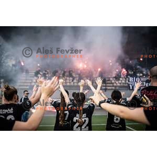 celebrating after winning Women’s First League football match between ZNK Mura Nona and ZNK Olimpija in Fazanerija, Murska Sobota, Slovenia on May 21, 2023. Photo: Jure Banfi