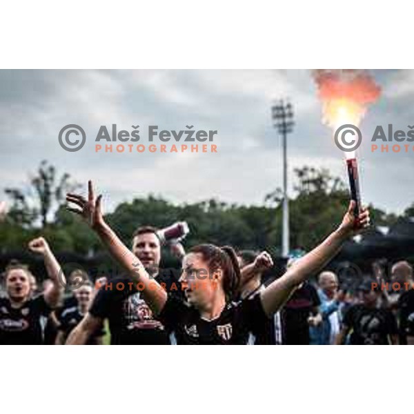 celebrating after winning Women’s First League football match between ZNK Mura Nona and ZNK Olimpija in Fazanerija, Murska Sobota, Slovenia on May 21, 2023. Photo: Jure Banfi