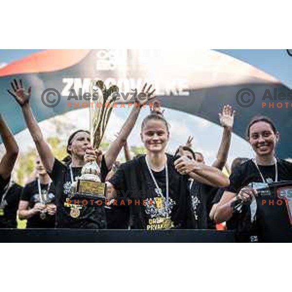 celebrating after winning Women’s First League football match between ZNK Mura Nona and ZNK Olimpija in Fazanerija, Murska Sobota, Slovenia on May 21, 2023. Photo: Jure Banfi