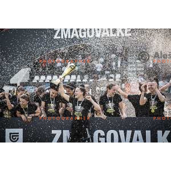 celebrating after winning Women’s First League football match between ZNK Mura Nona and ZNK Olimpija in Fazanerija, Murska Sobota, Slovenia on May 21, 2023. Photo: Jure Banfi