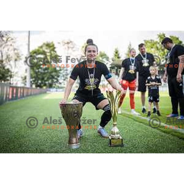 Spela Kolbl celebrating after winning Women’s First League football match between ZNK Mura Nona and ZNK Olimpija in Fazanerija, Murska Sobota, Slovenia on May 21, 2023. Photo: Jure Banfi
