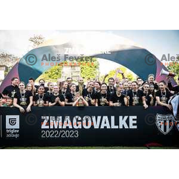 celebrating after winning Women’s First League football match between ZNK Mura Nona and ZNK Olimpija in Fazanerija, Murska Sobota, Slovenia on May 21, 2023. Photo: Jure Banfi