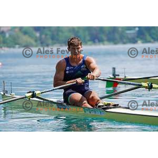 Filip-Matej Pfeifer (SLO) competes in qualification heat of Men\'s Single Sculls at European Rowing Championships 2023, Bled, Slovenia on May 25, 2023 