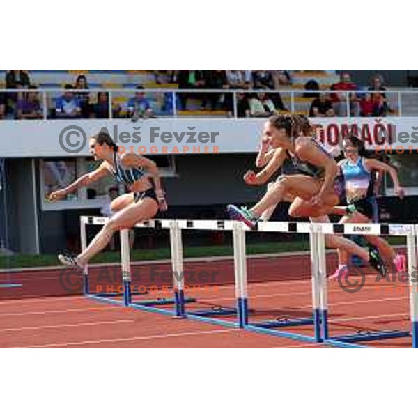 Nika Glojnaric, winner of Women\'s 100 meters Hurdles and Milica Emini runner-up at International Track and Field Meeting in Slovenska Bistrica, Slovenia on May 27, 2023