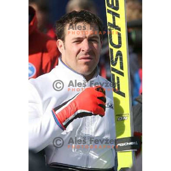 in the finish line of 2006 Torino Winter Olympic games men\'s downhill race in Borgata, Sestriere on February 12, 2006