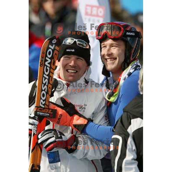 in the finish line of 2006 Torino Winter Olympic games men\'s downhill race in Borgata, Sestriere on February 12, 2006
