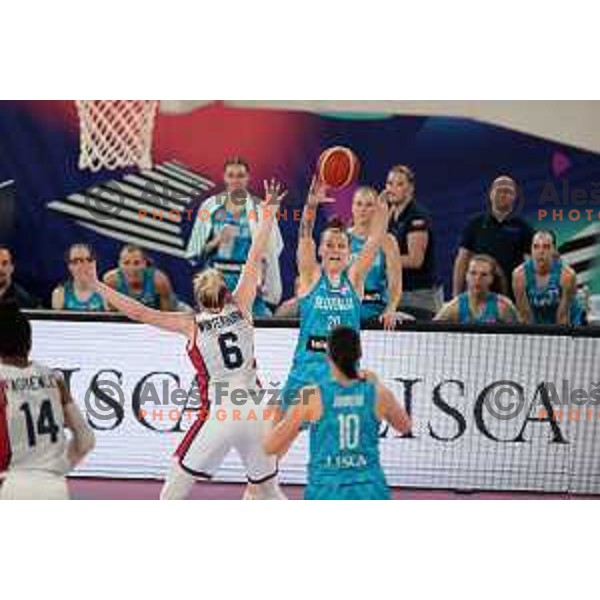 Lea Debeljak in action during the Women’s Eurobasket 2023 Preliminary round match between Great Britain and Slovenia in Ljubljana, Slovenia on June 15, 2023