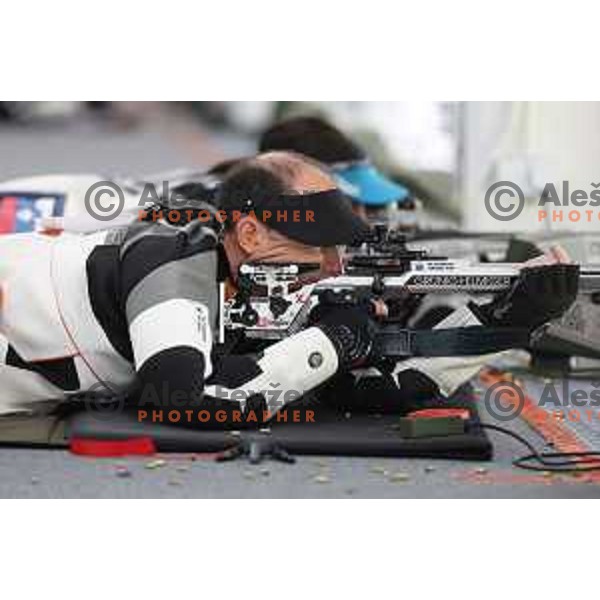 Robert Markoja (SLO) during practice session at shooting range at European Games in Wroclaw, Poland on June 23, 2023