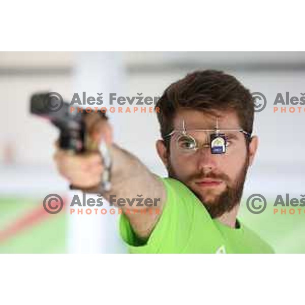 Joze Ceper (SLO) during practice session at shooting range at European Games in Wroclaw, Poland on June 23, 2023