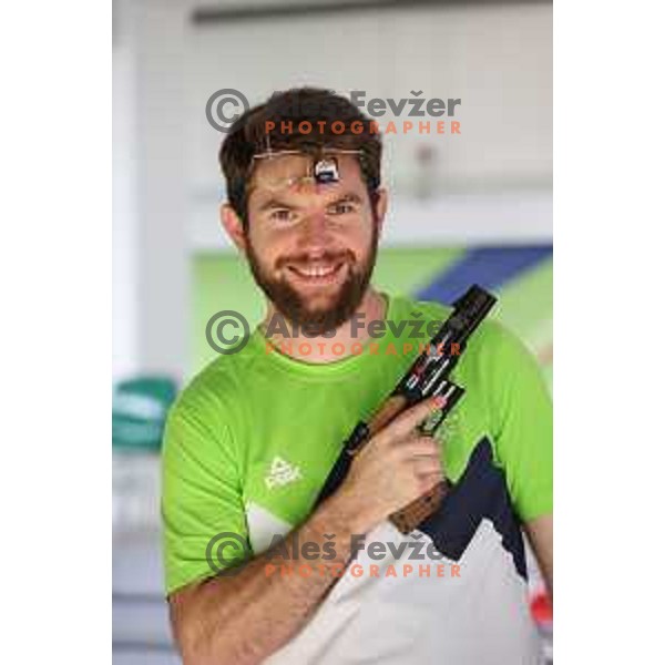 Joze Ceper (SLO) during practice session at shooting range at European Games in Wroclaw, Poland on June 23, 2023