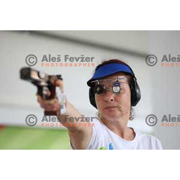 Denis Bola Ujcic (SLO) during practice session at shooting range at European Games in Wroclaw, Poland on June 23, 2023
