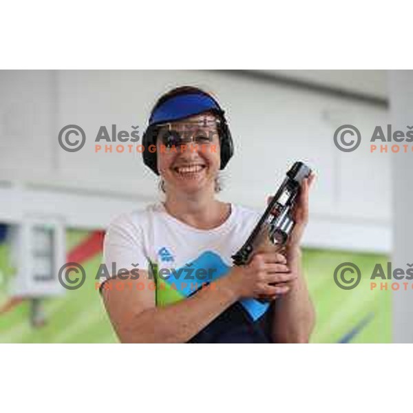 Denis Bola Ujcic (SLO) during practice session at shooting range at European Games in Wroclaw, Poland on June 23, 2023
