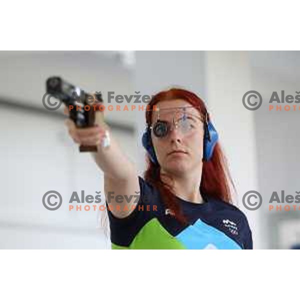 Jagoda Tkalec (SLO) during practice session at shooting range at European Games in Wroclaw, Poland on June 23, 2023