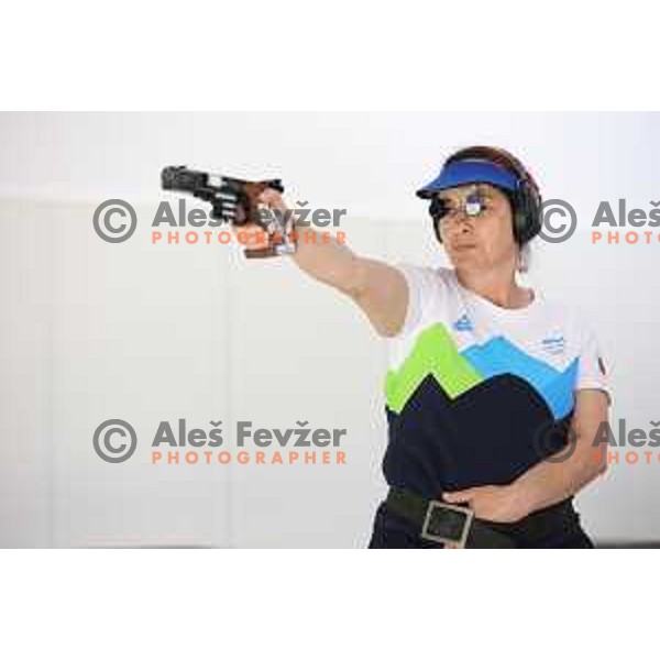 Denis Bola Ujcic (SLO) during practice session at shooting range at European Games in Wroclaw, Poland on June 23, 2023