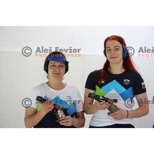 Denis Bola Ujcic and Jagoda Tkalec (SLO) during practice session at shooting range at European Games in Wroclaw, Poland on June 23, 2023