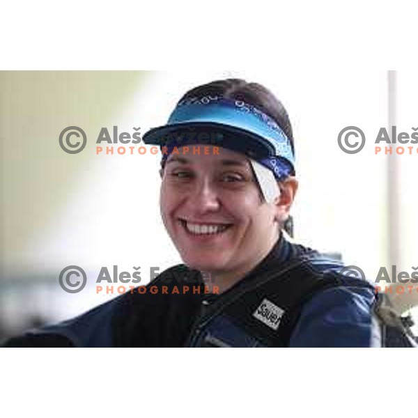 Urska Kuharic (SLO) during practice session at shooting range at European Games in Wroclaw, Poland on June 23, 2023