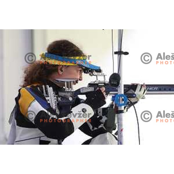 Klavdija Jerovsek (SLO) during practice session at shooting range at European Games in Wroclaw, Poland on June 23, 2023