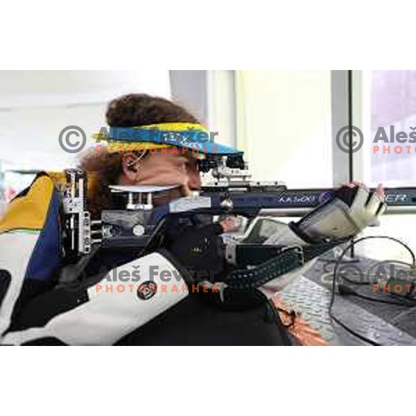 Klavdija Jerovsek (SLO) during practice session at shooting range at European Games in Wroclaw, Poland on June 23, 2023