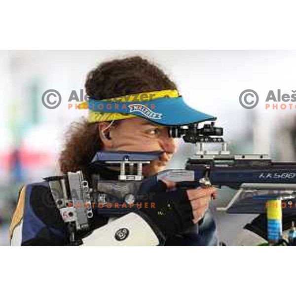 Klavdija Jerovsek (SLO) during practice session at shooting range at European Games in Wroclaw, Poland on June 23, 2023