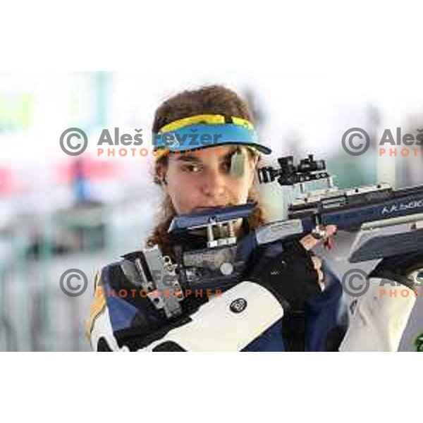 Klavdija Jerovsek (SLO) during practice session at shooting range at European Games in Wroclaw, Poland on June 23, 2023