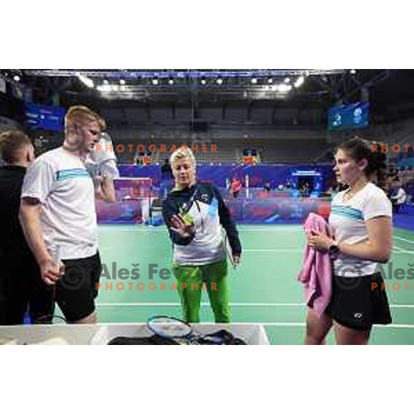 Petra Polanc and Miha Ivancic (SLO) compete in Badminton Mix Doubles in Tarnow at European Games, Poland on June 26, 2023