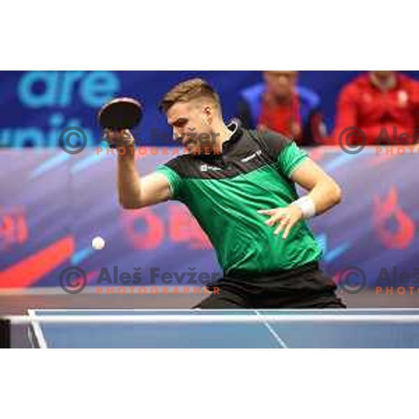 Darko Jorgic (SLO) in action during Table Tennis team competition round of 16 during European Games in Krakow, Poland on June 28, 2023 