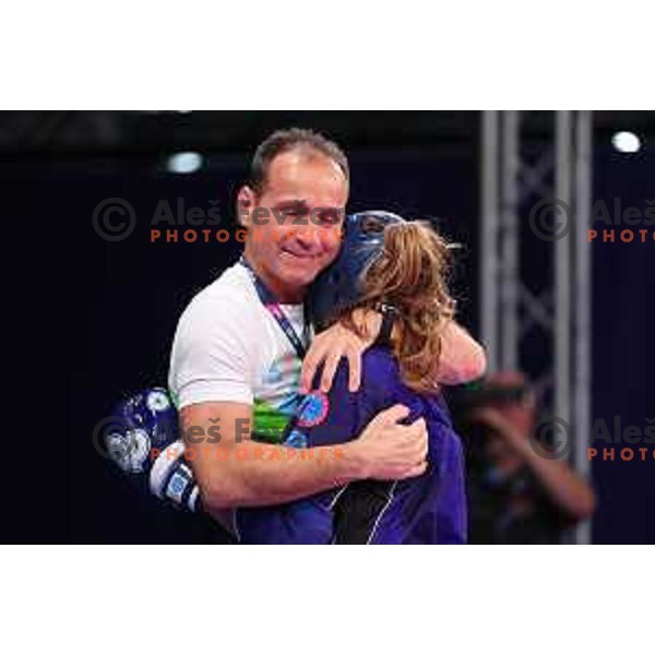 Tyra Barada (SLO) and his father and coach Tomaz Barada at Kickboxing - Women\'s Point Fighting -50 kg at European Games 2023, Myslenice, Poland on June 30, 2023