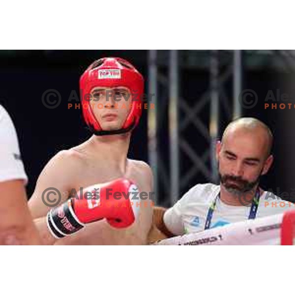 Luka Cengija (SLO, red) competes in Kickboxing - Men\'s Full Contact -75 kg at European Games 2023, Myslenice, Poland on June 30, 2023