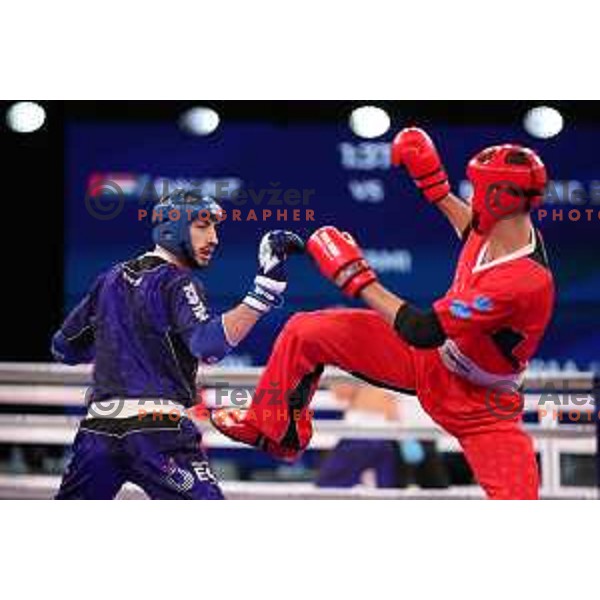 Ali Botonjic (SLO, blue) competes in Kickboxing - Men’s Point Fighting -74 kg at European Games 2023, Myslenice, Poland on June 30, 2023