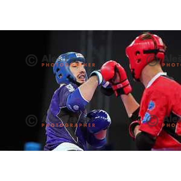 Ali Botonjic (SLO, blue) competes in Kickboxing - Men’s Point Fighting -74 kg at European Games 2023, Myslenice, Poland on June 30, 2023