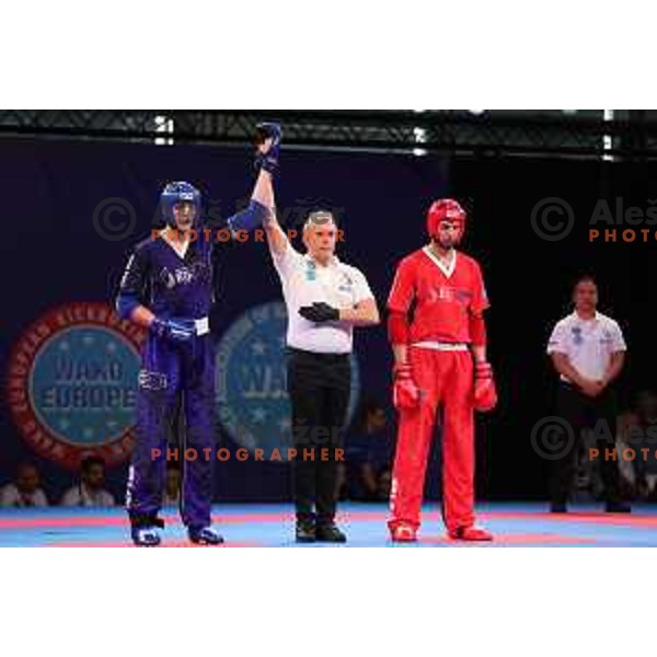 Erik Zorn (SLO, red) competes in Kickboxing - Men’s Point Fighting -84 kg at European Games 2023, Myslenice, Poland on June 30, 2023