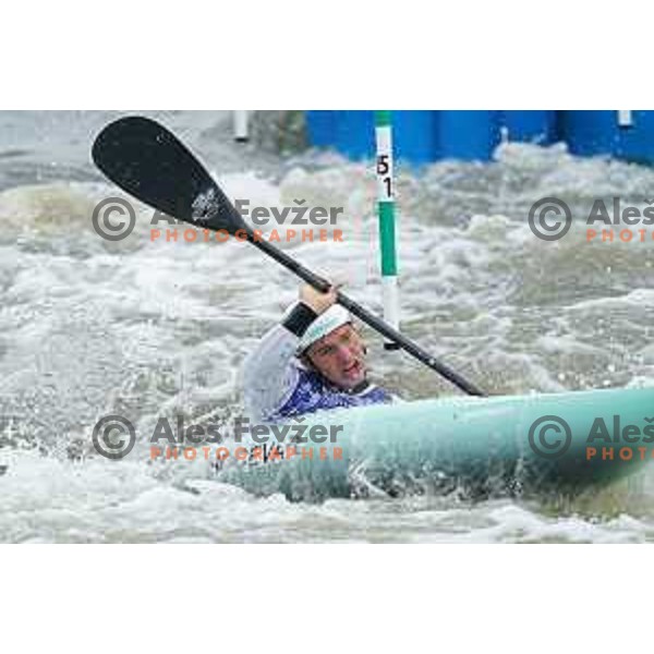 Ziga Lin Hocevar (SLO) competes in Canoe Slalom semi-final in Men’s Kayak K-1 in Kolna Sports Centre, Krakow during European Games 2023, Poland on July 1, 2023