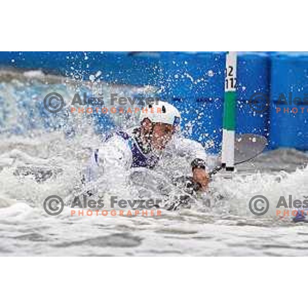 Lan Tominc (SLO) competes in Canoe Slalom semi-final in Men’s Kayak K-1 in Kolna Sports Centre, Krakow during European Games 2023, Poland on July 1, 2023