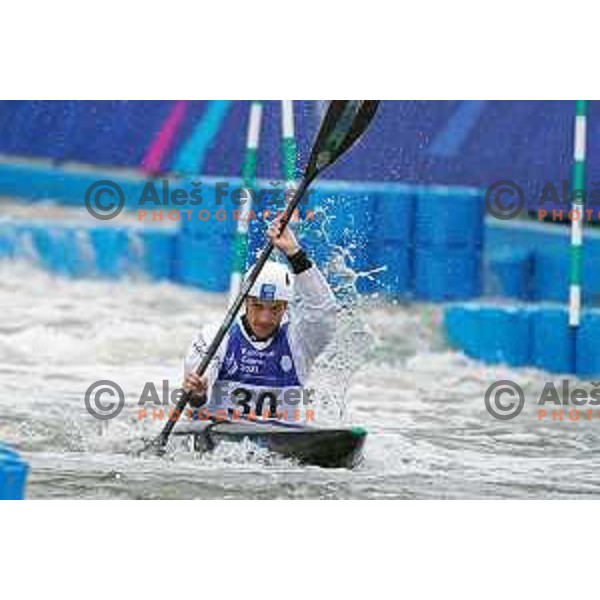 Lan Tominc (SLO) competes in Canoe Slalom semi-final in Men’s Kayak K-1 in Kolna Sports Centre, Krakow during European Games 2023, Poland on July 1, 2023