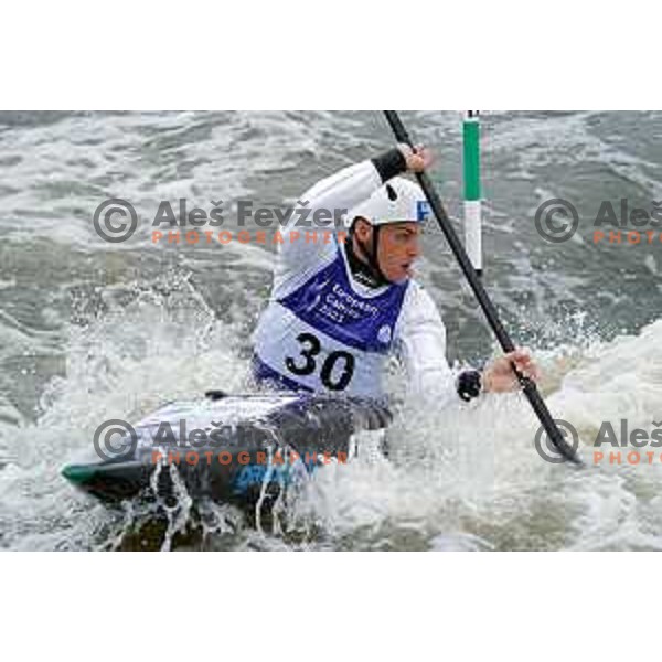 Lan Tominc (SLO) competes in Canoe Slalom semi-final in Men’s Kayak K-1 in Kolna Sports Centre, Krakow during European Games 2023, Poland on July 1, 2023